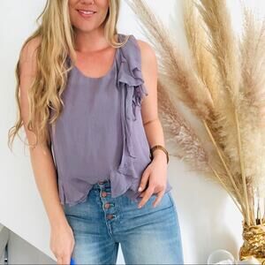 J CREW Purple Asymmetrical Ruffle Sheer Keyhole Button Silk Tank Top Blouse 2
